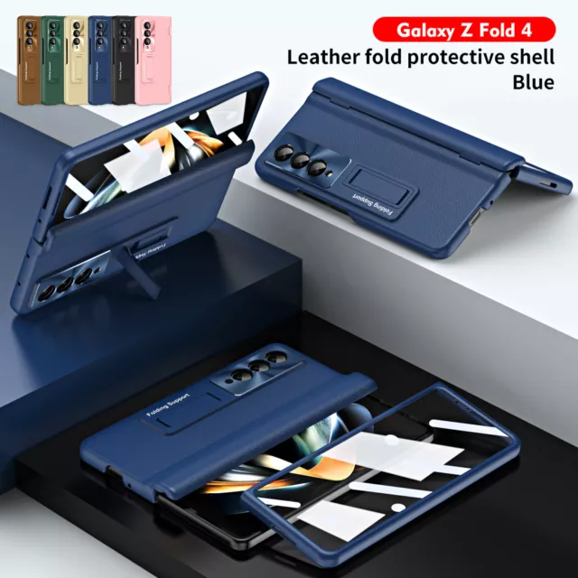 For Samsung Galaxy Z Fold 4 Fold 3 Leather Kickstand Case Glass Screen Protector