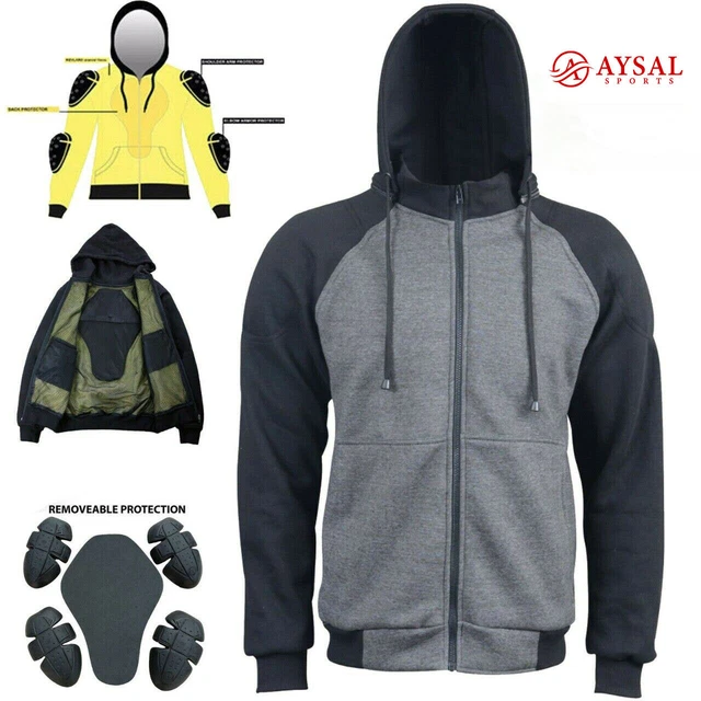 Biker Gear Motorcycle Motorbike Biker Hoodie Jacket Lined with Kevlar CE Armour