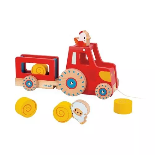 Janod - Tracteur à Tirer - Jouet d'Éveil - 1 Tracteur Enfant + 6 Accessoires - R 3