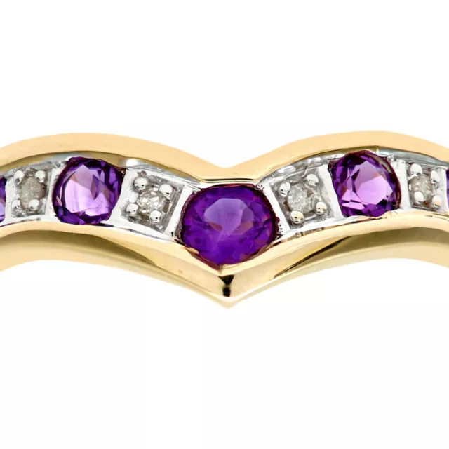 9ct Yellow Gold Amethyst and Diamond Wishbone Ring by Naava 3