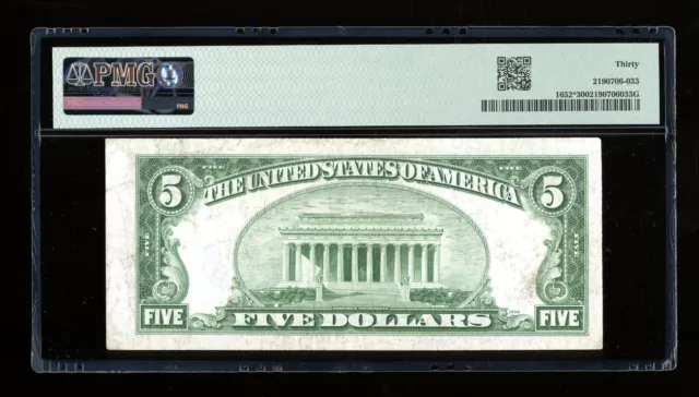 DBR 1934-B $5 Silver STAR Fr. 1652* Vinson PMG 30 Serial *11765371A 2