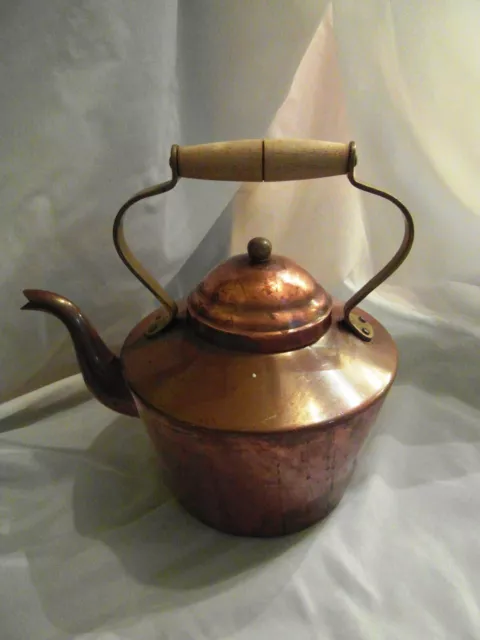 Old Tagus Portugal Copper Kettle With Wooden Handle