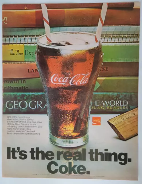 Coca-Cola "It's The Real Thing" Textbooks Original 1970 Print Ad 10.5x13.5"