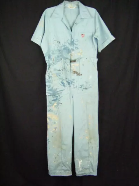 Vintage 70-80s Lt Blu Dipinto Macchie Tuta Adulto Taglia M/L