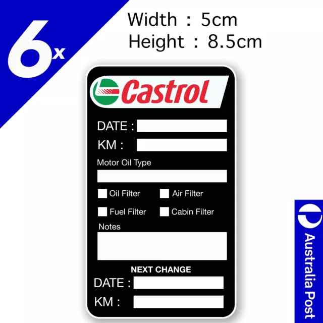 CASTROL Oil Change Service Reminder x6 Black Stickers , Cars Vans Sticker