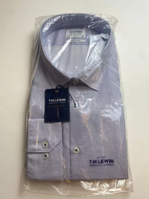 T.M. Camicia Lewin blu collezione premium 20"" - 38"" polsino aderente regolare con bottoni NUOVA