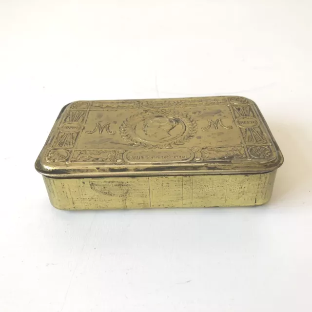 WW1 Antique Christmas 1914 Princess Mary Brass Cigarette Gift Box Case France