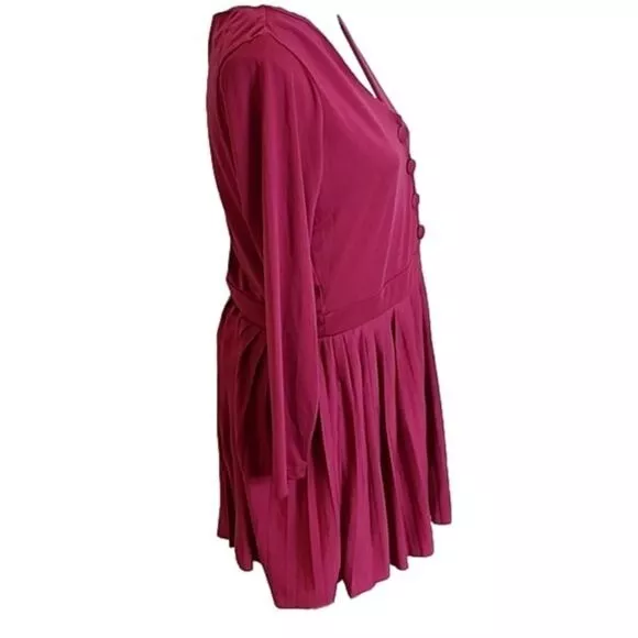 Asos petite womens dress dark pink v neckline long sleeve NWT 8P 3