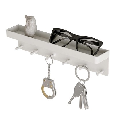 Vencipo Portachiavi da Muro in Legno con 4 Ganci da Parete Bianca Portalettere Organizer Prospetti per Sistemare la Posta Ingresso Montaggio a Parete da Appendere in Mobile Acciaio per Chiavi. 