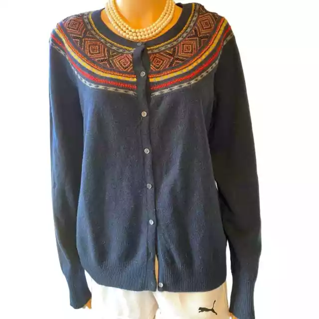 Lucky Brand Wool Blend Fair Isle Crew Neck Soft Sweater Cardigan Women Size XL