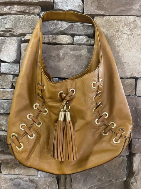 Michael Kors Shoulder Bag Astor Tassel Grommet Laced Acorn Brown Leather Hobo