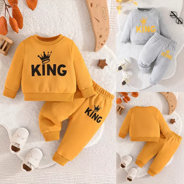 Baby Boys "KING" Tracksuit Set Hoodies Sweatshirt Pants Outfit Kids Clothes