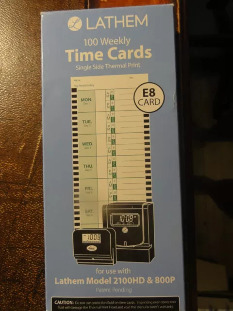 Lathem Time Card for Models 2100HD & 800P  3 3/4 x 8 1/2 Weekly 1-Sided 100/Pack