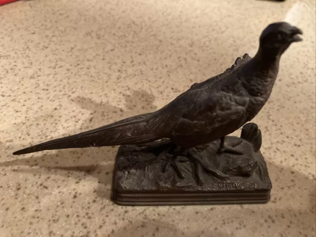 Antique Alfred Dubucand Bronze Pheasant Bird Statue Sculpture Signed 6”