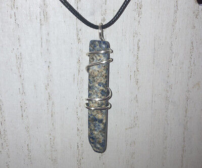 Blue Lapis Lazuli Chakra Crystal Silver Wire Wrap Pendant Necklace HANDMADE Love