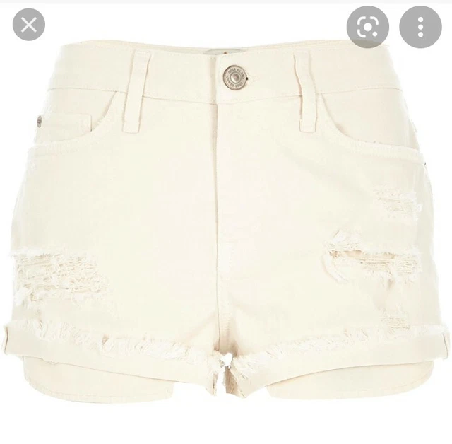 Pantaloncini Denim Rubino Strappati River Island Ecru In Crema Taglia 8 Ottime Condizioni