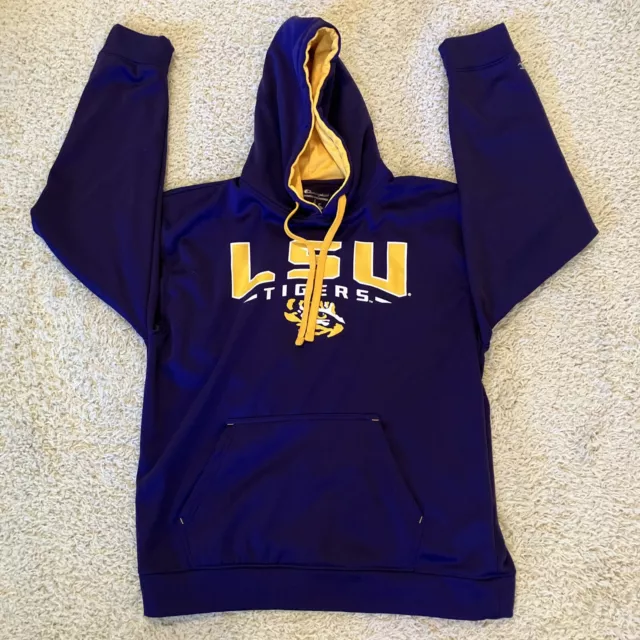 Champion LSU Tigers Purple Gold Logo Drawstrings Sweatshirt Hoodie Men’s Large