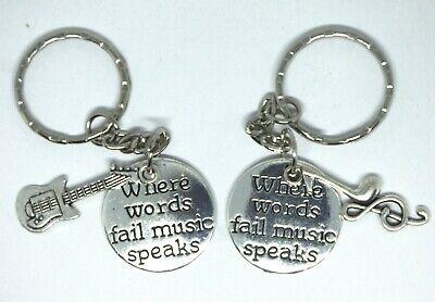 Where Words Fail Music Speaks Keyring Bag charm Gift Guitar Musical Note Quote