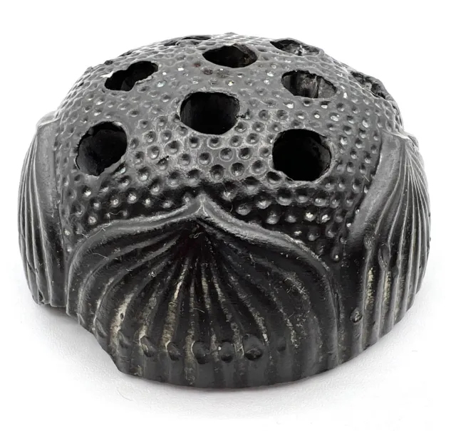 Vintage Ceramic Black Lotus Flower Frog, Japanese Ikebana Stoneware, MCM