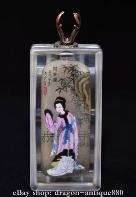 4" Chinese Glaze Inside Painting Beauty Woman Table Statue Snuff Bottle