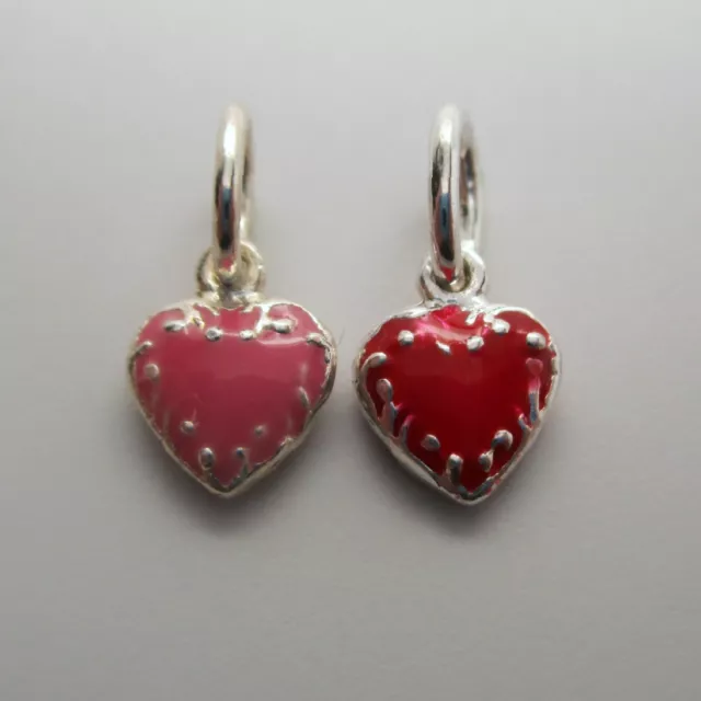 Sterling Silver ENAMEL Red or Pink TINY HEART Charm for Bracelet PUFFY Pendant