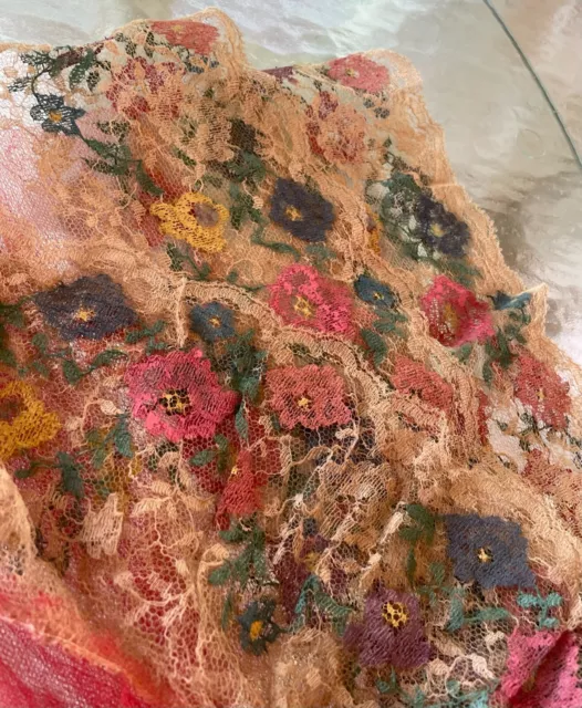 WOW~OOAK Gorgeous Antique Colorful POPPY Flower Lace Cover (Funeral) 64 x 72"