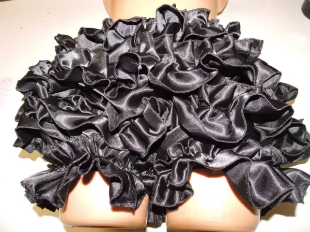 Puschig Satin Voll Rüschen Höschen slip marilin Nylon sissy Negligee lackschwarz