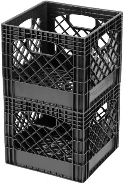 16QT Plastic Heavy-Duty Plastic Square Milk Crate Black 2PK