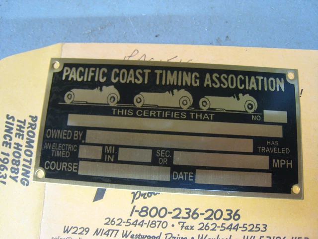 PACIFIC COAST TIMING ASSOCIATION Brass TAG Hot Rod AUTO Racing MIDGET Sprint Car