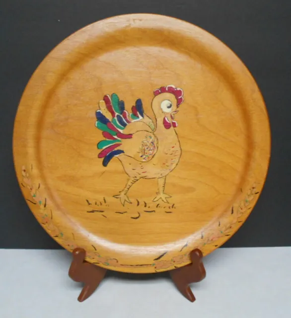 Wooden Chicken Rooster Hall Hanging Plate Hand Painted