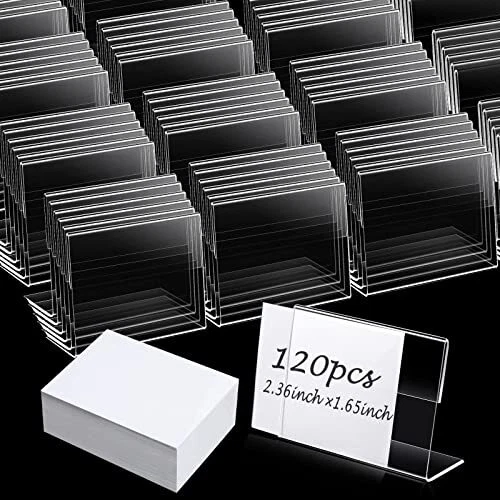 120 Pcs 90 mm x 60 mm Mini Clear Sign Display Holder with 120 Pcs Blank Label