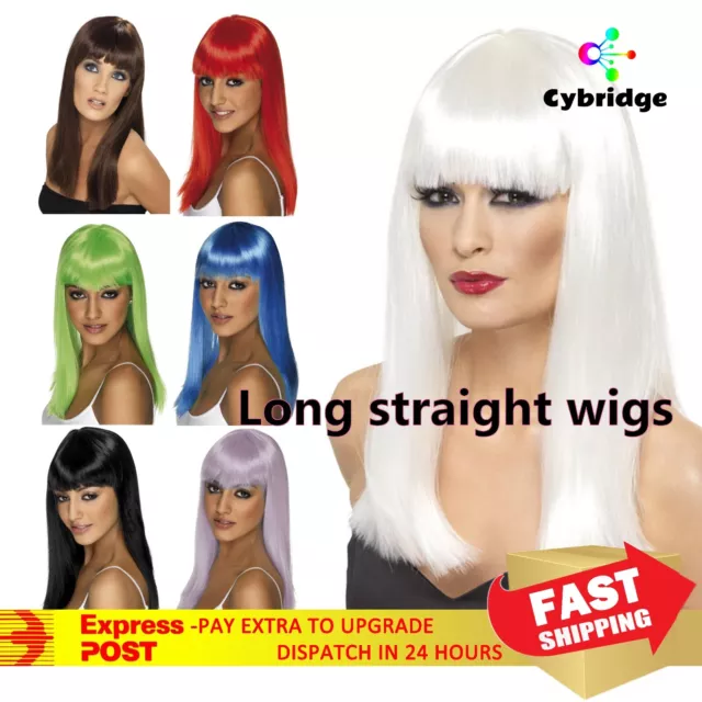 Womens Long Straight WIG With Bangs Hair Party Full Wigs Sleek Synthetic Cosplay