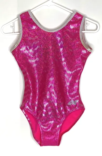 Alpha Factor Adult S AS Small Gymnastics Leotard Bright Pink Silver Accents