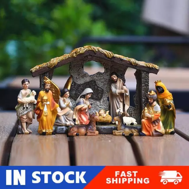 Mini Harz Weihnachten Krippe Set, 12-teiliges Set enthält Krippe und 11 Figuren