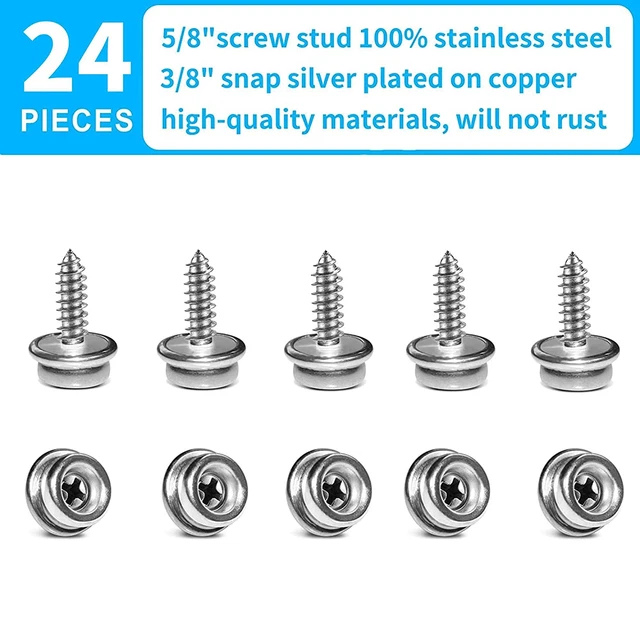 Stainless Steel Screws Marine Grade Boat Canvas Snaps 3/8"Socket with Stainless 2