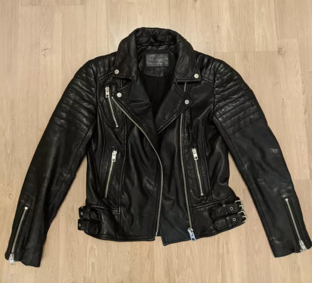 AllSaints Papin Leather Biker Jacket Black - Size UK 6 EU 34 US 2 2