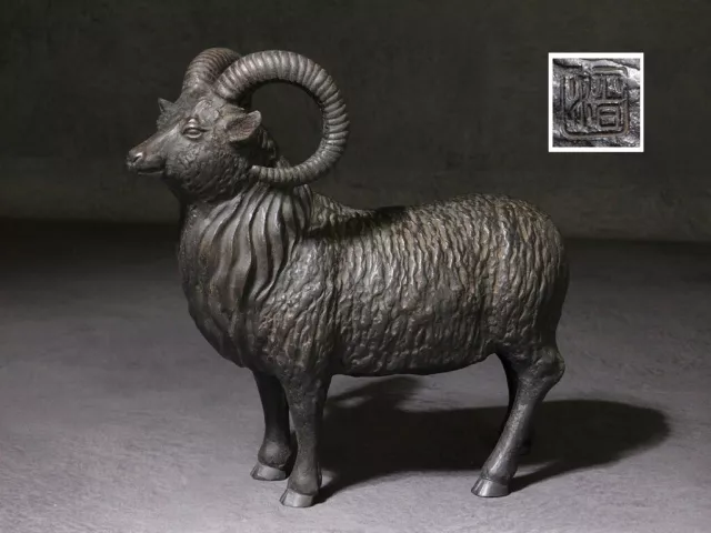Signed Goat Okimono Copper  Statue Japanese vintage antique artwork