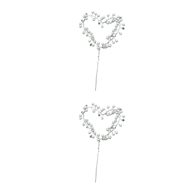 2 piezas Pastel de perlas en forma de corazón Topper pastel de bodas decoración para