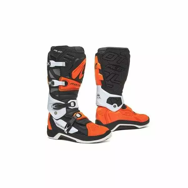 Forma Adults Pilot Motocross MX Enduro Bike Boots - Black/ Orange/ White