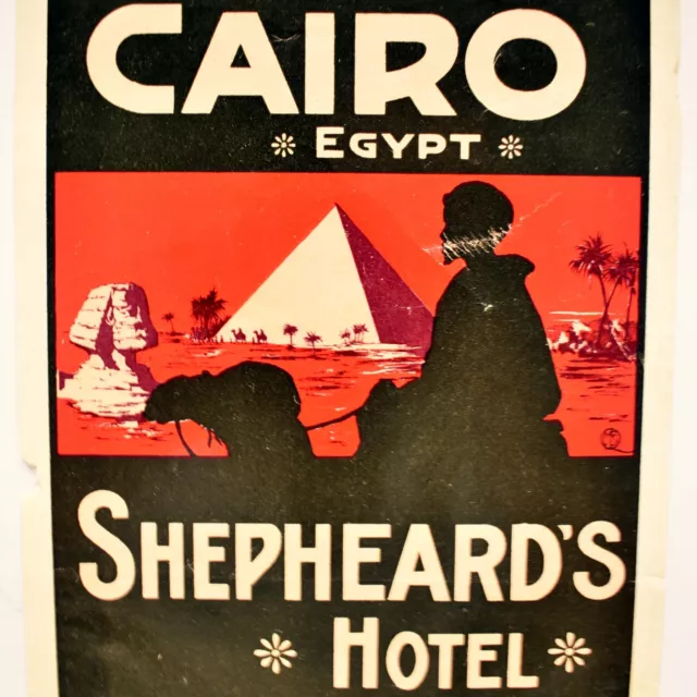 Original 1920s Shepheard's Hotel Cairo Egypt Luggage Trunk Label Sticker Tag