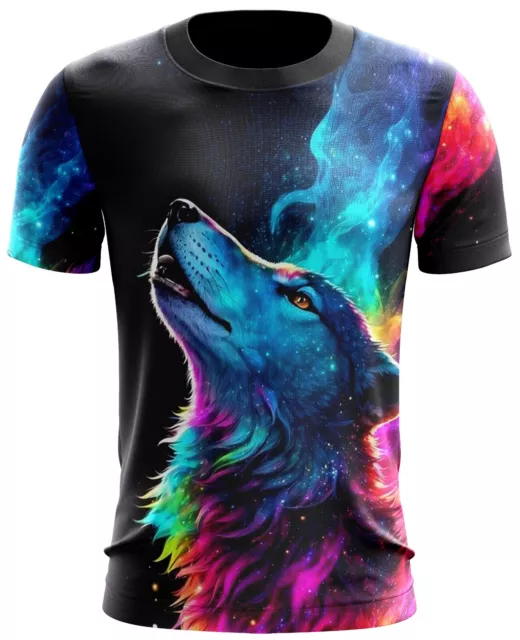 Galaxy Wolf 3D novelty Graphic Tee sublimation Quick Dry Lightweight Round neck