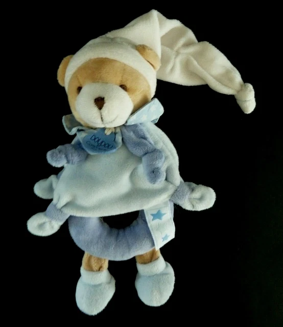 24- Doudou Et Compagnie Ours Hochet Petit Chou Bleu Blanc Etoile Bonnet - Tbe