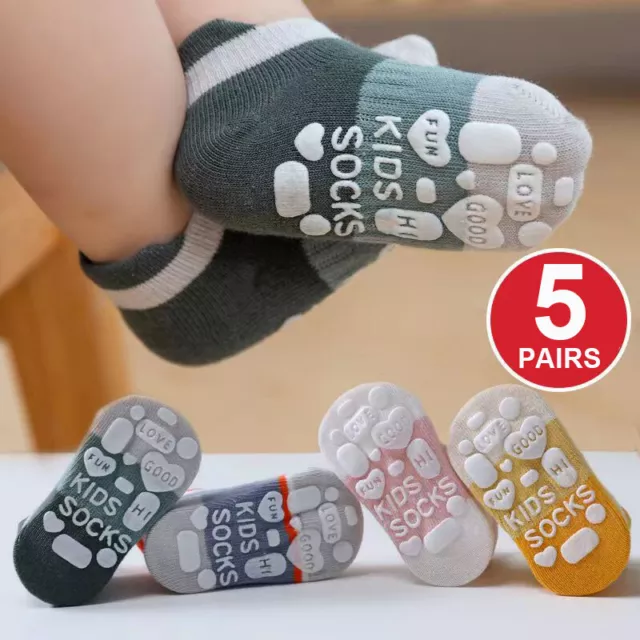 5 Pair Anti-slip Non Skid Baby Floor Socks Kids Boys Girls Toddler Ankle Socks