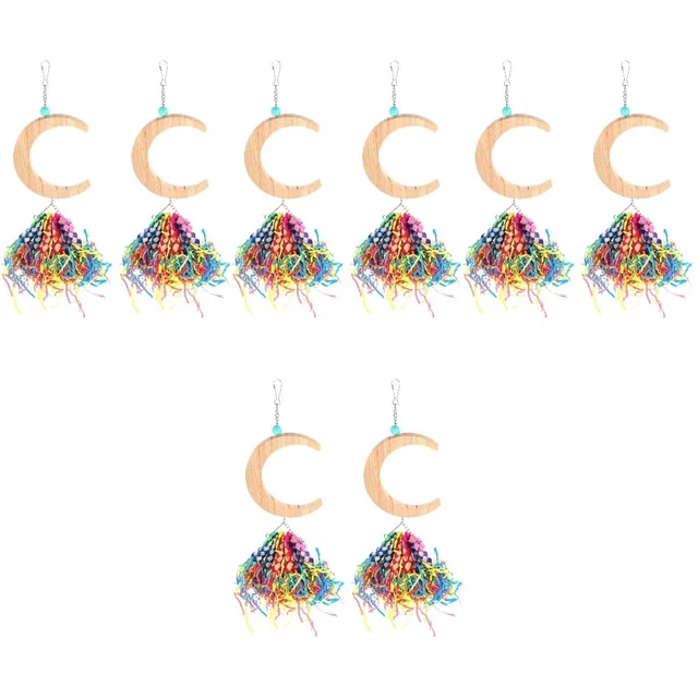 8 PCs Haustier Bird Schwung Spielzeugholzmond Form Hanging Swing für