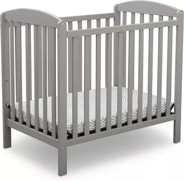 Delta Children Emery Mini Convertible Baby Crib with 2.75-inch Mattress, Grey