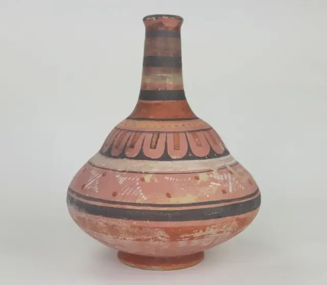 Antique Vtg Tonala Mexico Pre Columbian Clay Pottery Folk Art Painted Vase 10.5"