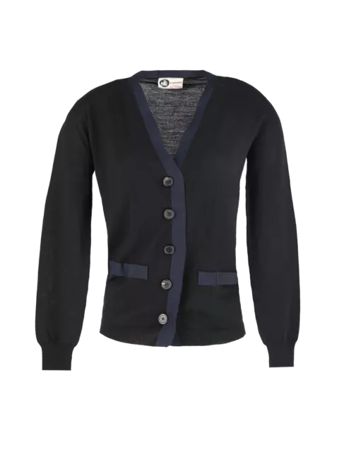 LANVIN Black Cardigan Wool with Contrast-Trim Size S RRP £1100