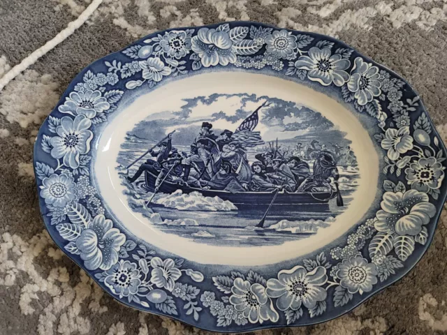 Liberty Blue Ironstone 14" Platter "Washington Crossing Delaware" Staffordshire