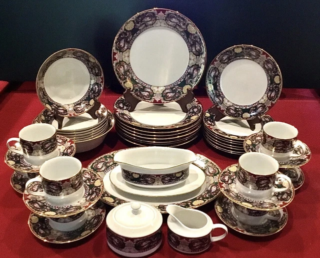 Muirfield Royal Paisley 8391 Dinnerware Service for 8 PLUS Jewel Tone China EUC