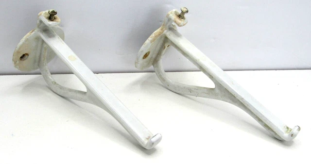 Antique Vintage Cast Iron Porcelain Enameled Glass Shelf Brackets White #TE